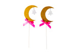 moon with hanging star pink bow cupcake topper 2/pc