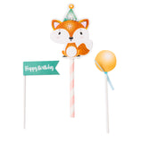 Happy Birthday green hat little fox cake topper 3/pc
