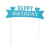 sparkling blue happy birthday with heart cake topper 1/pc