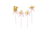 pink babyshower princess, birthday cupcake topper 4/pc