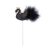 Sparkling Black feather swan cake topper 1/Pc