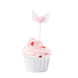 Pink heart with wings cupcake topper