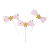 star with chiffron bowtie cupcake topper 3/pc