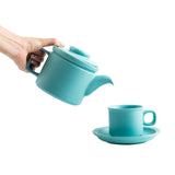 Minimalist Ceramic Teapot Cup and Saucer Blue